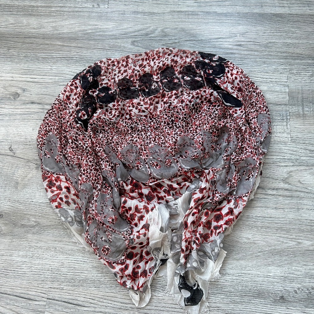 Zadig & Voltaire Red, Black & Gray Printed Silk Scarf